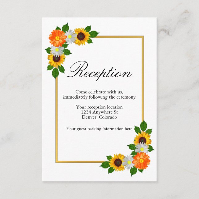 Floral Gold Frame Wedding Reception Enclosure Card (Front)