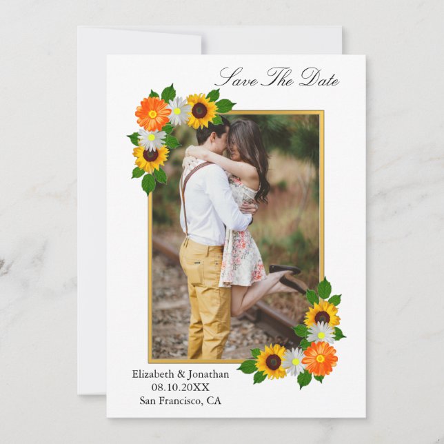 Floral Gold Frame Wedding Save The Date (Front)