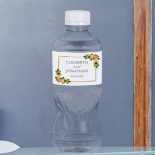 Floral Gold Frame Wedding Water Bottle Label