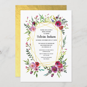 Floral Gold Geometric Crystal Bridal Shower Invitation