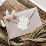 Floral Gold Geometric Thank You Wedding Favour  Classic Round Sticker<br><div class="desc">This floral gold geometric thank you wedding favour classic round sticker is perfect for a rustic wedding. The design features beautiful hand-painted dark blue, blue, navy, pink, blush, gold flowers and green foliage, adorning a geometric frame. Make the sticker labels your own by including your names, the event (if applicable),...</div>