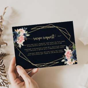 Floral Gold Geometric Wedding Recipe Request   Enclosure Card