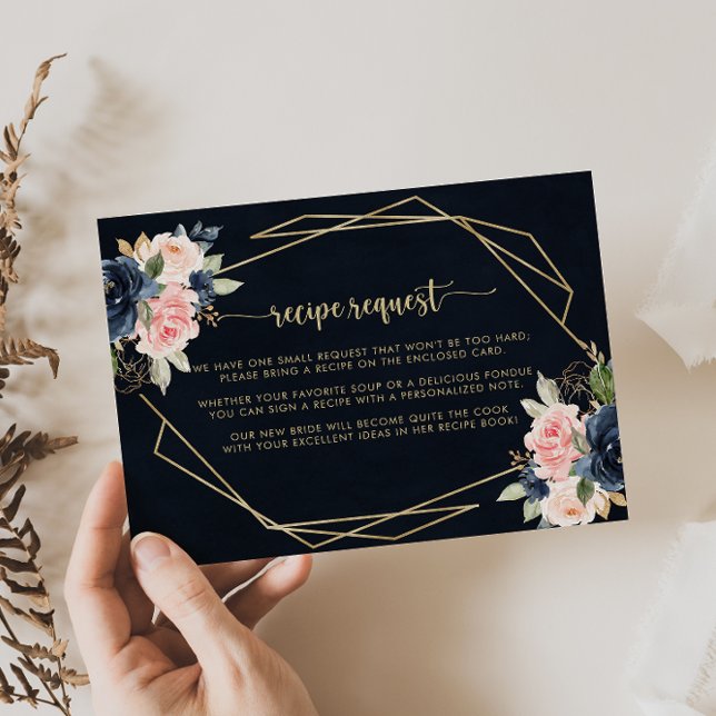 Floral Gold Geometric Wedding Recipe Request   Enclosure Card (Creator Uploaded)