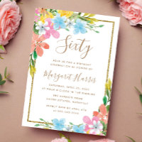 Floral Gold Glitter Border 60th Sixty Birthday