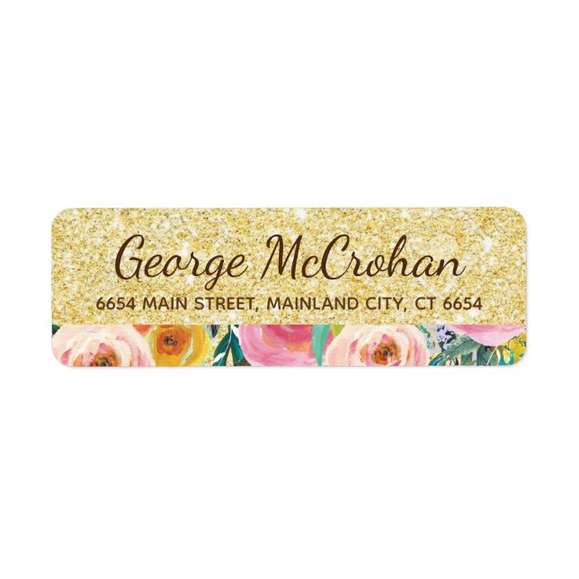 Floral Gold Glitter Foil Return Address (Front)