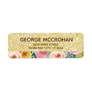 Floral Gold Glitter Foil Return Address