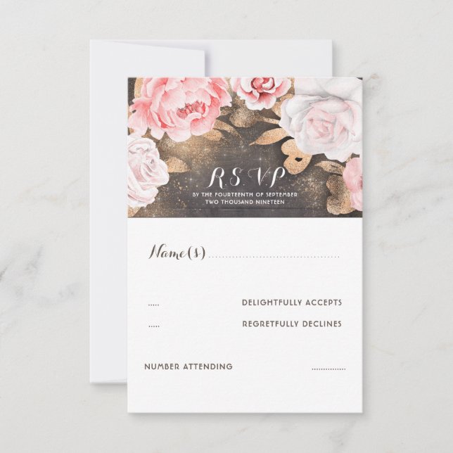 Floral Gold Glitter Wedding RSVP (Front)