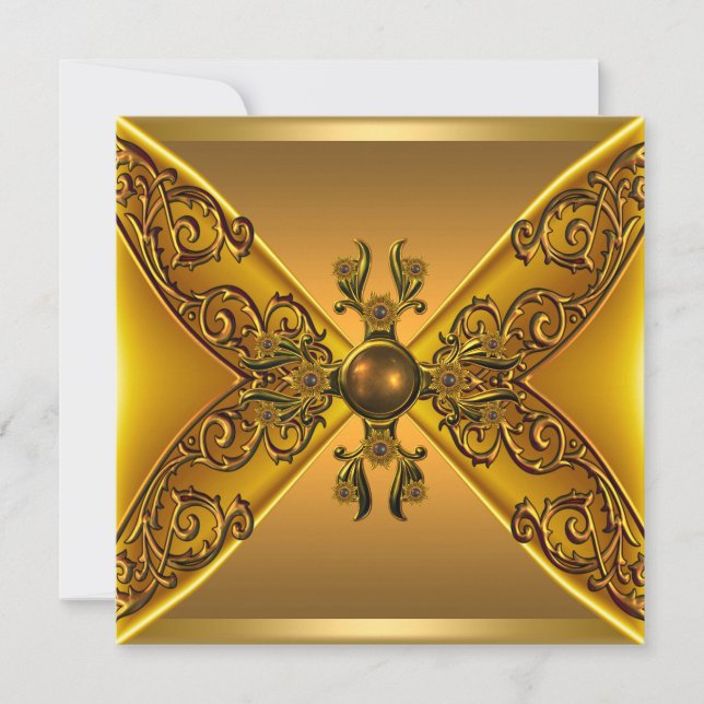 Floral Gold Jewel 50th Birthday Party Invitation (Front)