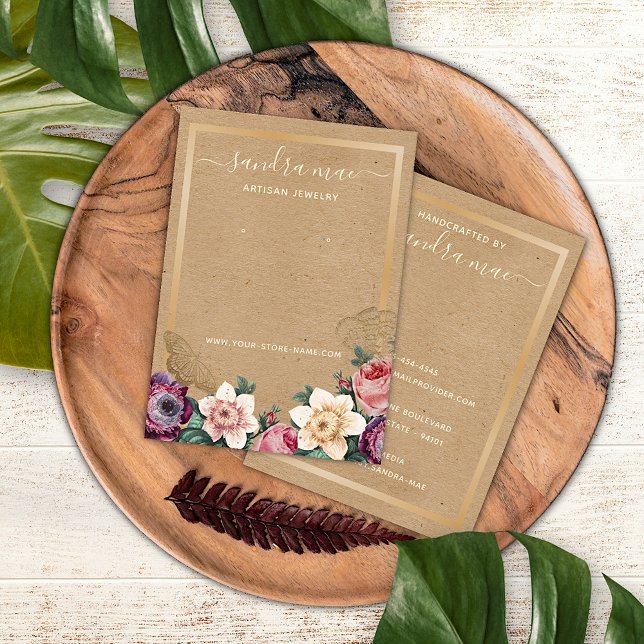Floral Gold Kraft Paper Jewellery Display Card (Creator Uploaded)