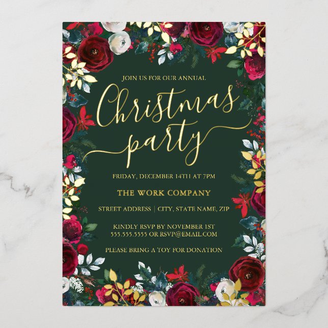 Floral Gold Leaf Corporate Christmas Party  (Front)