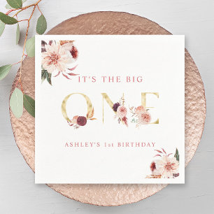 Floral Gold Letter Elegant Girl First Birthday  Napkin