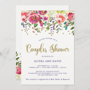 Floral Gold   Modern Watercolor Couples Shower Invitation