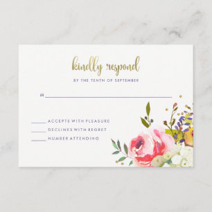 Floral Gold Modern Watercolor Wedding Response