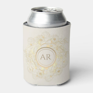 Floral Gold Monogram Wedding Favour Can Cooler