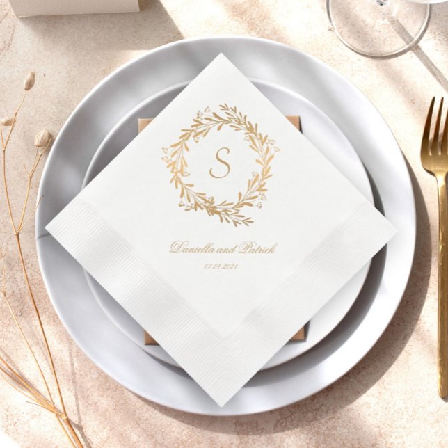 Floral Gold Monogram Wedding Napkins (Creator Uploaded)