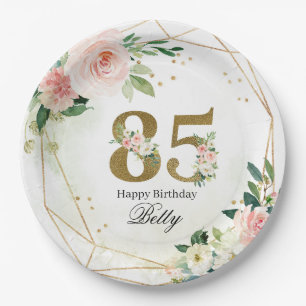 Floral & Gold Personalized 85th Custom Paper Plate