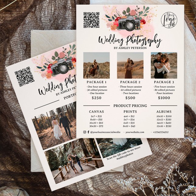 Floral gold pink Photography photo logo qr code Flyer (Creator Uploaded)