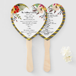 Floral Gold Pink Red Mint Heart Shape Program Hand Fan