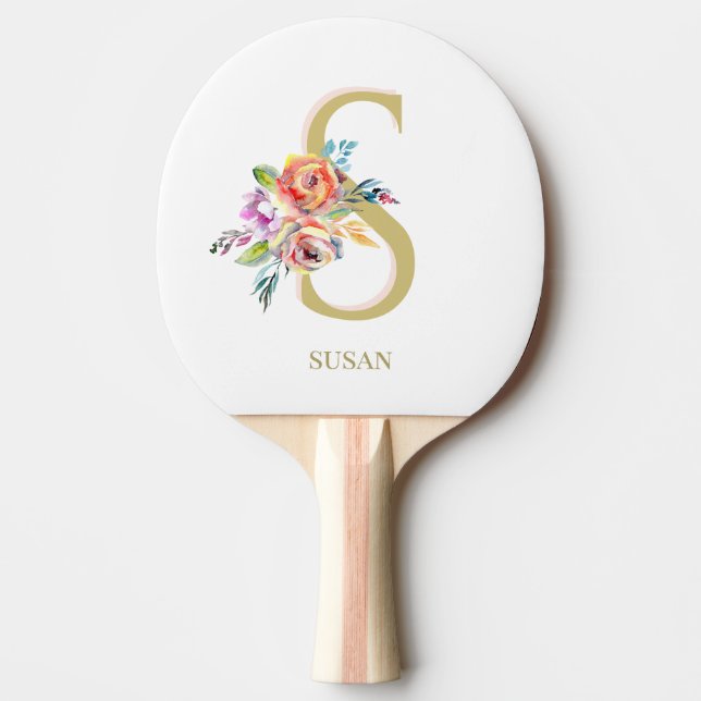  Floral Gold Pink White Personalise  Ping Pong Paddle (Front)