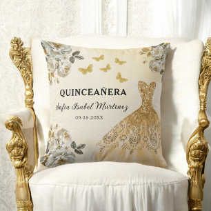Floral Gold Princess Quinceanera Birthday Cushion