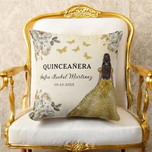 Floral Gold Princess Quinceanera Birthday Cushion