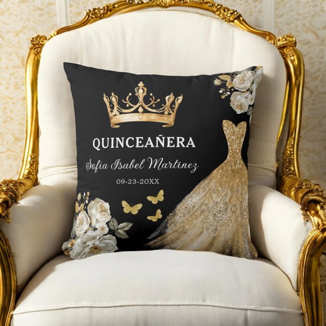 Floral Gold Princess Quinceanera Birthday Cushion (Creator Uploaded)