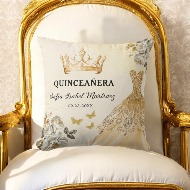 Floral Gold Princess Quinceanera Birthday Cushion (Creator Uploaded)