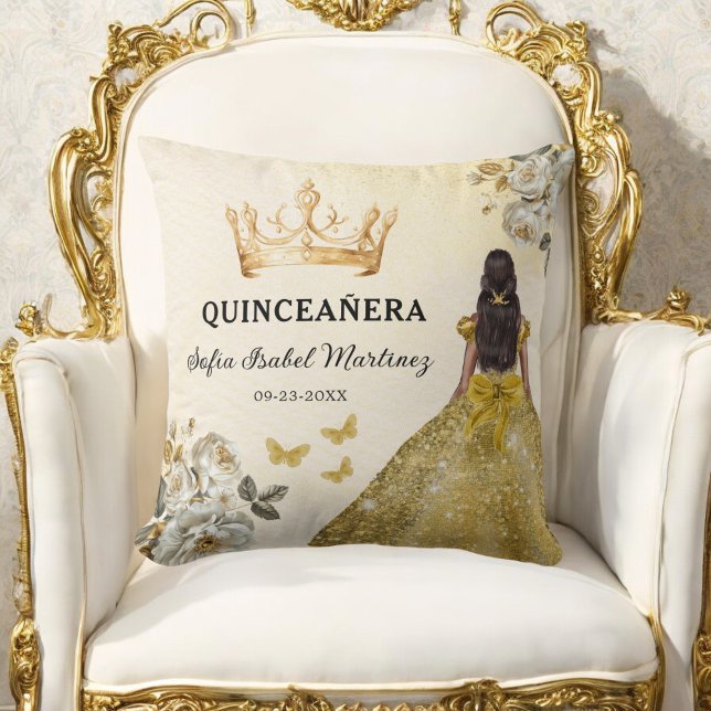 Floral Gold Princess Quinceanera Birthday Cushion (Creator Uploaded)