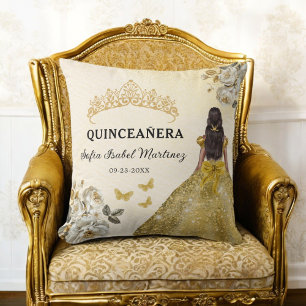 Floral Gold Princess Quinceanera Birthday Cushion