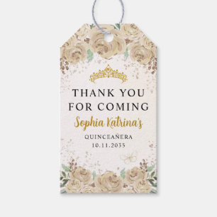 Floral Gold Princess Quinceanera Birthday Favour Gift Tags