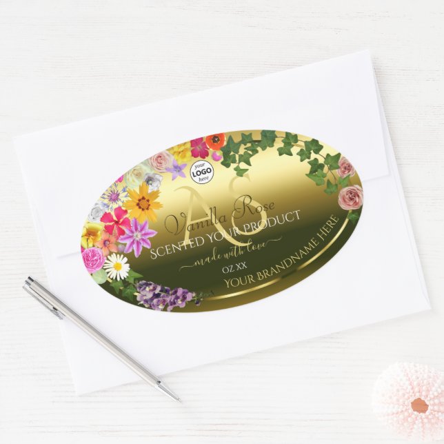 Floral Gold Product Packaging Labels Monogram Logo (Envelope)