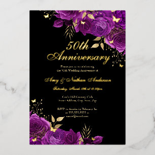Floral Gold Purple 50th Wedding Anniversary