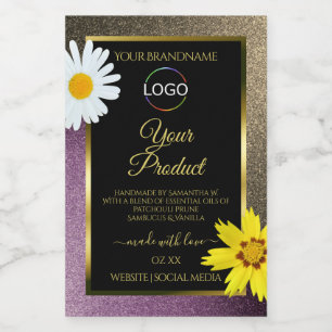 Floral Gold Purple and Black Product Labels Logo