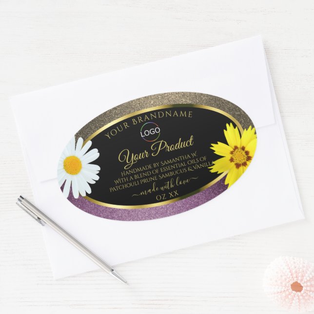 Floral Gold Purple and Black Product Labels Logo (Envelope)