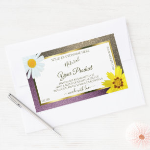 Floral Gold Purple Glitter White Product Labels