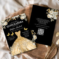 Floral Gold QR Code Princess Quinceanera