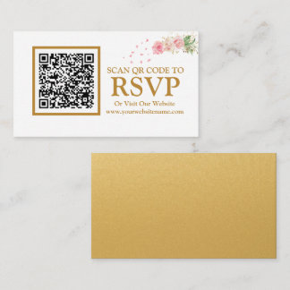 Floral Gold QR Code RSVP Website Enclosure Card