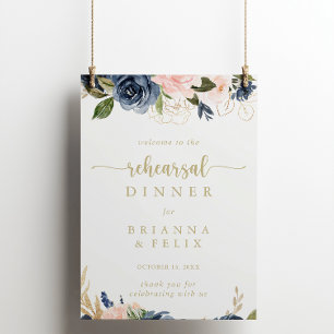 Floral Gold Rehearsal Dinner Welcome Sign