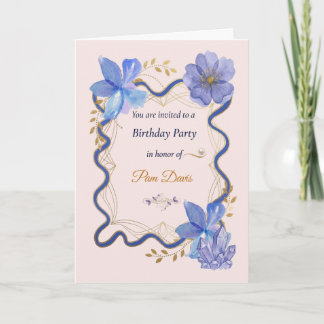 Floral Gold Ribbon Purple Birthday Party Invitation