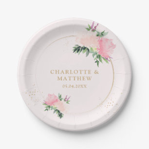 Floral Gold Romantic Wedding Paper Plate