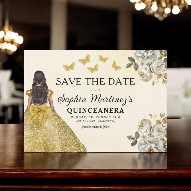 Floral Gold Save the Date Birthday Quinceanera (Creator Uploaded)