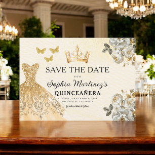 Floral Gold Save the Date Birthday Quinceanera