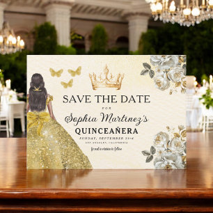 Floral Gold Save the Date Birthday Quinceanera