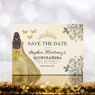 Floral Gold Save the Date Birthday Quinceanera