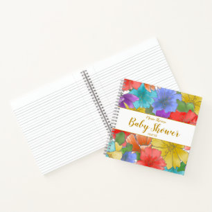 Floral Gold Script Baby Shower Guestbook Notebook