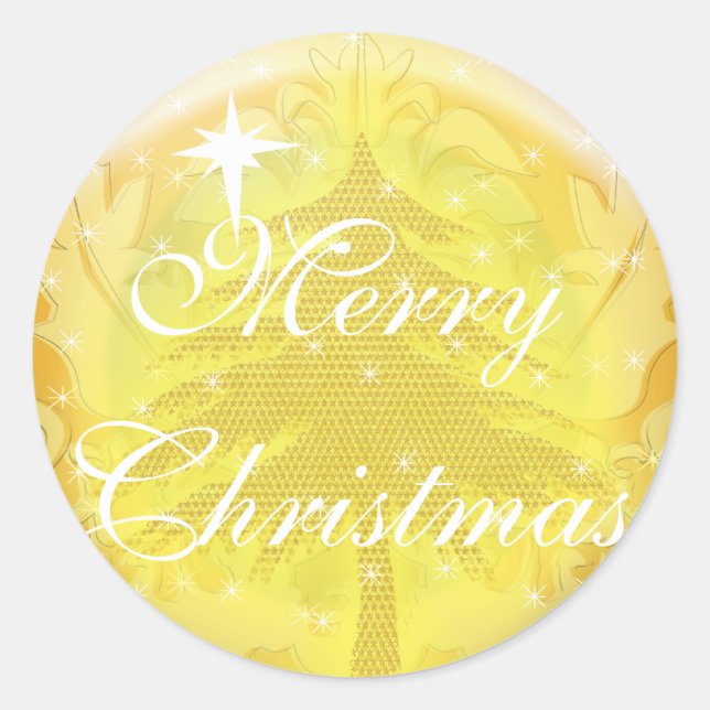 Floral Gold Sticker Gold Christmas Tree with Stars (Front)