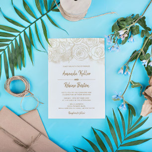 Floral Gold Strokes Wedding Invitation