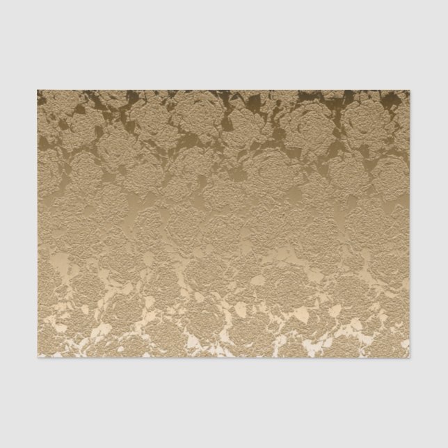 Floral Gold Succulent Print Pattern Metallic Tissue Paper (Front)
