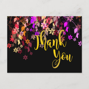 Floral Gold Thank You Wedding Postcard