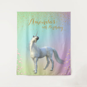 Floral Gold Unicorn Birthday Backdrop Photo Booth Tapestry